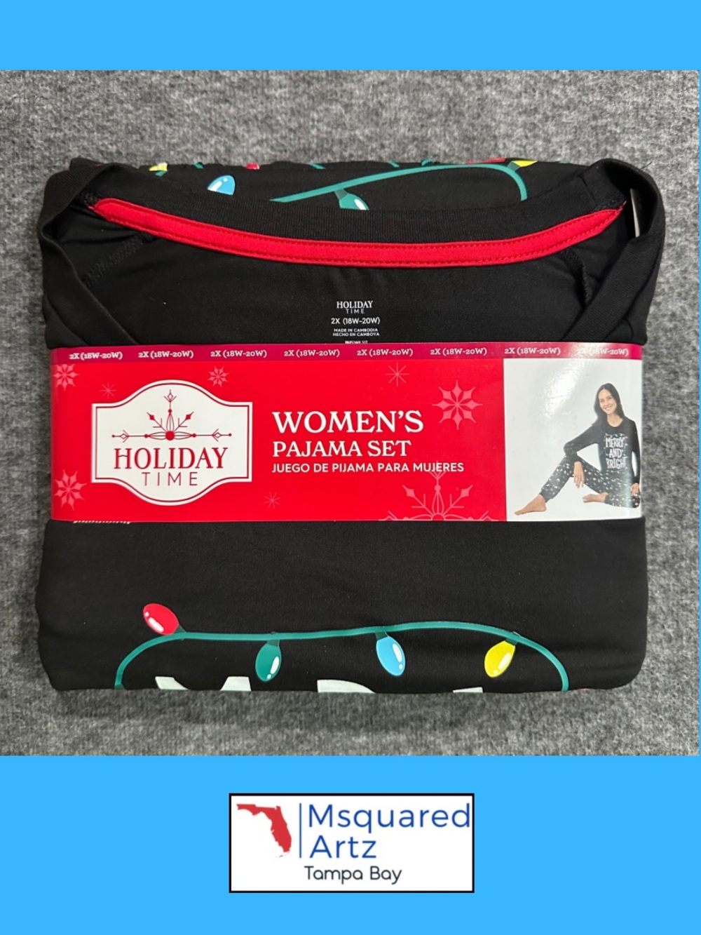Holiday Time Women’s 2X Christmas Pajama Set Merry Bright Lights NWT 18W-20W